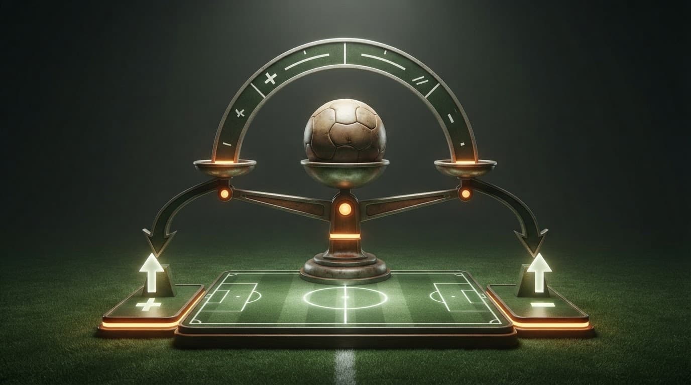 Un pallone sopra una bilancia che divide la linea asiatica in due esiti.