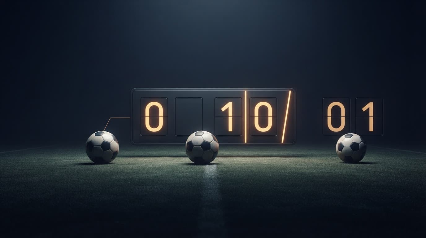 Tabellone astratto con due palloni e indicatori per distinguere zero, uno e due gol.